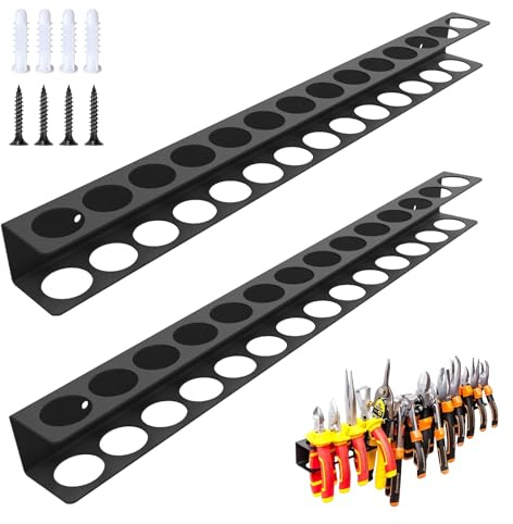 2 soportes para alicates, soporte de pared, organizador de llaves de alicates, soporte de pared, soporte para destornilladores, soporte para destornilladores con 14 agujeros para alicates, tijeras