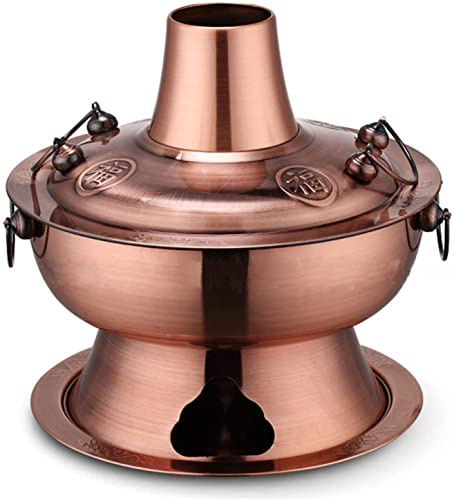 GZKDKZB Pentola Shabu in Rame e Carbone, pentola Shabu Shabu in Acciaio Inox, pentola Cinese per zuppa, pentola Shabu con Camino per riunioni di Famiglia da 2 a 7 Persone, Rame Rosso, 28 c