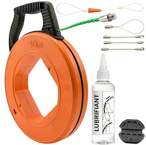 Jag's Tools - Aiguille Électricien 40m 4mm avec Lubrifiant pour Gaines – Tire Fils Électrique Complet/Aiguille Tire Fil renforcée – Câble Électrique et Passe-Câble pour Électricien