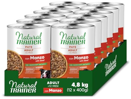 Natural Trainer Medium-Maxi Cibo Umido per Cani Adulti - Paté con Manzo 12 x 400g