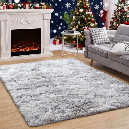 GUOJUN Alfombra de Pelo Largo 50 x 100 cm Antideslizante Super Suave Pelo Largo Fluffy Alfombra Moderna y Suave Resistente de Fácil Limpieza para Salón O Dormitorio, Gris Claro