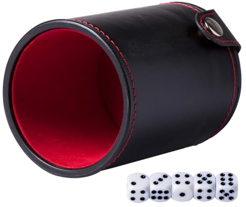VANZACK Cubilete de Dados de Cuero PU Doble Capa y Tapa Juego Profesional 1 Vaso y 5 Dados Contenedor Duradero para Juegos de Mesa y Entretenimiento en Interiores