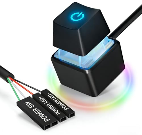 CyberPrism Extern PC Power Button, 2M Skrivbordsbrytare för ATX PC | RGB LED Power Button för PC under skrivbord, dolda chassin och ATX byggen, med 2M kabel och 7-färgers ljus
