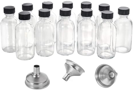 12X Glass Mini Shot Bottles - 2oz/60ml Ginger Wellness Containers with Lids | Portable Boston Sample Jars for Oils, Potion Blends, Whiskey Tasting, Travel Storage, Reusable Drinkware