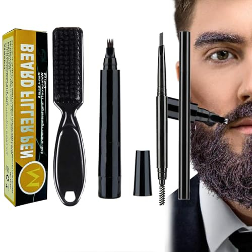 Penna per Barba Uomo,Kit Penna Barba Istantanea,Kit Matita Riempitiva per Barba Uomo,Beard Filling Pen,Riempimento Barba Impermeabile,Matita per Barba e Pennello per Barba (0D)