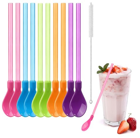 ARYIMYDP Bombilla Mate con Cuchara/Filtro | 10 Pajitas Reutilizables Acero Inoxidable Colores Surtidos y Duraderas | Incluye Cepillo para Yerba Mate, Batidos y Cócteles.