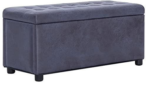 Augerlite Panca rettangolare con vano portaoggetti, 87,5 cm, effetto camoscio grigio, con telaio in legno rinforzato, moderna panca come seduta e tavolino da caffè, per corridoio e spogliatoio