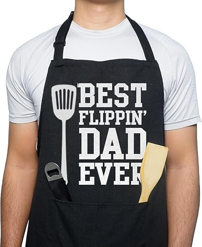 PB TECH World’s Best Dad Apron – Funny BBQ & Cooking Apron for Men with Pockets – Adjustable Kitchen Chef Apron – Father’s Day Gift for Dad