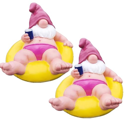 Temeemeg Divertenti gnomi da giardino Gnomo galleggiante Decorazione da giardino Figurina di gnomo estivo in resina impermeabile per laghetto da piscina Patio Giallo