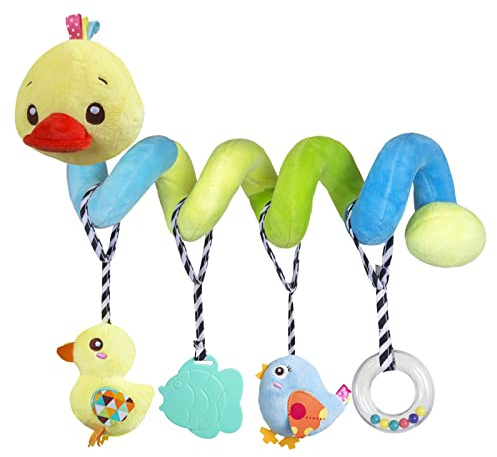 Caterbee Baby car seat Toys, Activity Spiral hangings pram Toys, Plush Crib Toys with Squeaky for boy or Girl (Duck)