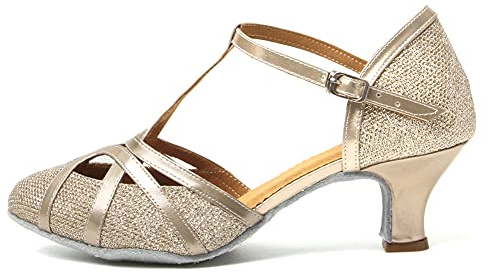 HROYL Women's Ballroom Dance Shoes Latin Salsa Closed Toe Low Heel Tango Cha-cha Wedding Evening Dancing Shoes,511-512