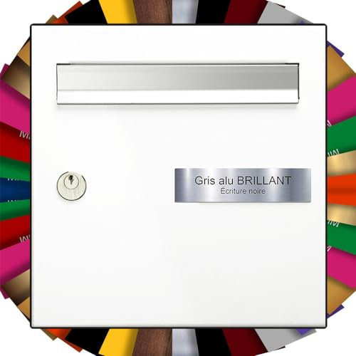 Plaque boite aux lettres adhésive PVC | Plaque gravée à personnaliser 10 x 2,5 cm 1 à 3 lignes sans supplément(Gris Mat/Texte Noir)
