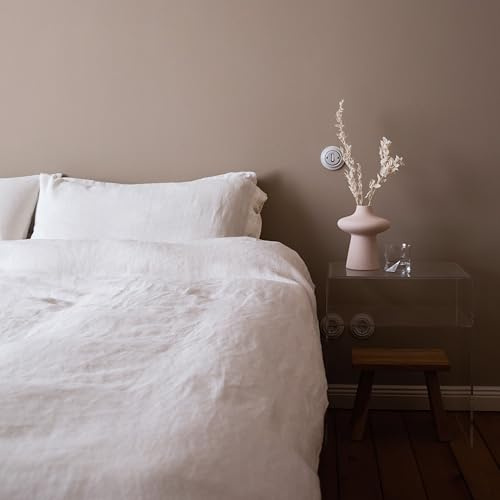 JOWOLLINA Set di biancheria da letto in 100% lino Stonewashed 220 g/m2 (bianco sporco, 200 x 200 cm, 2 pezzi 40 x 80 cm)