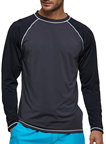 Langarmshirt Herren UPF 50+ Männer UV-Schutz Longsleeve Rash Guard Shirt Schnelltrocknendes Stretch Langarm T-Shirt Herren Schwimmshirt Surf Laufen Angeln Wandern Schwarz M