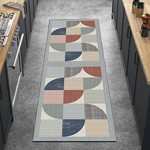 Ymural Teppich Läufer Flur Waschbar Grau Bunt 60x300CM Patchwork Teppichläufer Küchen rutschfest Meterware Kurzflor Lang Küchenläufer Polyester Korridor Schlafzimmer, Anpassbar