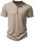 LucMatton Herren-T-Shirt, Henley-Shirt, Kurzarm, schmale Passform, casual, stilvoll, Muskel-T-Shirts mit 4 Knöpfen, khaki, XL