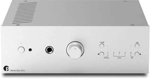 Pro-Ject Stereo Box DS3, Leistungsstarker Stereo-Vollverstärker mit Bluetooth 5, MM/MC Phono Eingang, 3X Line Eingänge, Köpfhörerverstärker (Silber)