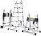 Ikodm 3,8 m (1,9 + 1,9), scala telescopica pieghevole in alluminio, scala multiuso, portatile, portata massima 150 kg/330 libbre, antiscivolo, argento