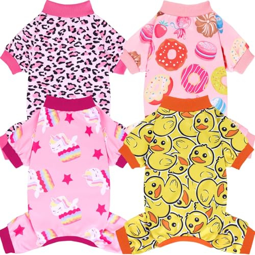 XPUDAC 4 Pack Dog Pajamas for Small Dogs Cats Plaid Dog Clothes Puppy Onesies Pet Christmas Pajamas Puppy Jumpsuits Pet Pjs Shirt Apparel, M