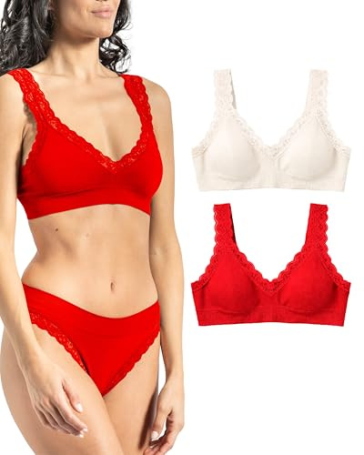 Risalti Reggiseno Senza Ferretto in Pizzo Costina Spalla Rib 2 Pz - Intimo Donna Elasticizzato in Microfibra, Top Seamless Senza Cuciture - Made in Italy