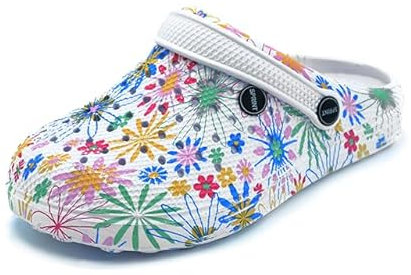 Bock op Kölle Sprint Sport Damen Clogs Gartenschuhe Pantoletten atmungsaktiv (Blume, 42)