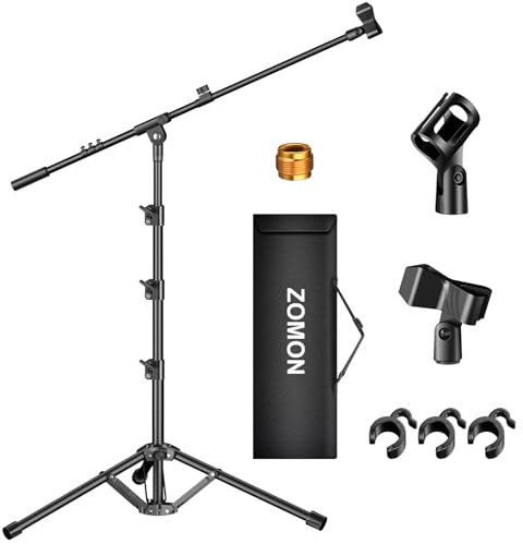 ZOMON Microphone Stand, Tripod Boom Arm Floor Mic Stand Height Adjustable Heavy Duty for Singing Podcast for Blue Yeti Shure SM58 SM48 Samson Q2U