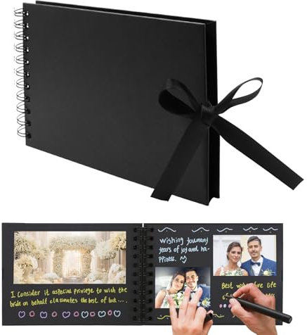 Scrapbook Photo Albums 60 Black Pages DIY Gift Scrapbooking with Ribbon Closure Perfect Photo Book for Wedding, Anniversary, Birthday, Travel, Friends, Baby and Gift (Black)