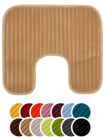 liebling Badteppich mit Anti-Rutsch-Beschichtung aus PVC Noppen & Bügelausschnitt, Cord-Optik, 100% Polyester, Serie Potsdam, 50 x 45 cm, 30 Grad waschbar, Fußbodenheizung geeignet, Farbe: Taupe