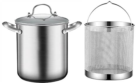ELUKHT 5L Asparagus Pot 304 Stainless Steel Vegetable Asparagus Spaghetti Steamer Pasta Cooker Oil Deep Fry Pan with Basket and Lid
