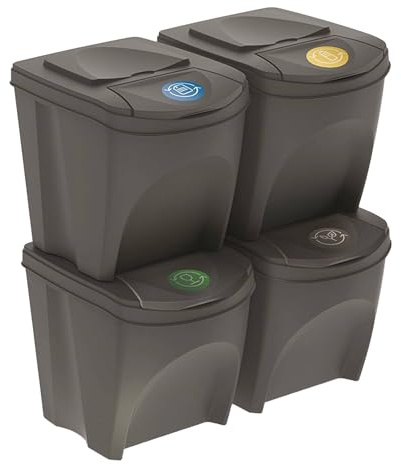 Set de 4 cubos de basura - papelera de reciclaje gris de 4x 25L
