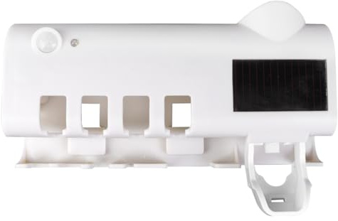 Hsthe Sea Soporte para cepillos de Dientes esterilizador UV con luz LED, dispensador automático de Pasta de Dientes, Capacidad para 4 cepillos de Dientes + dispensador de Pasta de Dientes (Blanco)