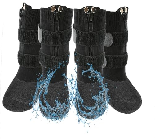 VALFRID Waterproof Grip Dog Shoes,Anti-Slip Dog Socks Boots,Zipper Dogs Booties Paw Protectors for Hardwood Floor,Indoor and Outdoor for Small Medium Large Dogs Black