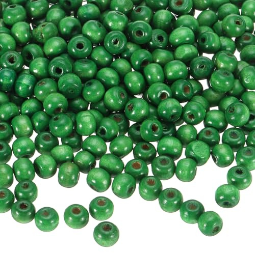 sourcing map 500 Pcs Large Hole Wooden Beads Hair Braid Beads, Unfinished Natural Barrel Wood Spacer Beads for Crafts Hair DIY Macrame Jewelry Making, Green (8 x 7mm, 3mm Hole)