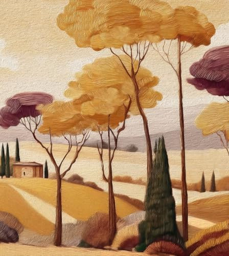 Esta Home fotomural paisaje italiano beige, amarillo ocre y morado 250 x 279 cm