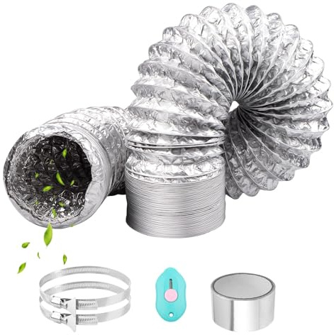 ComPDCVD Tuyau ventilation en PVC 125mm Gaine VMC 3m Tuyau Évacuation Tuyau D'évacuation D'air Flexible Gaine Ventilation en Aluminium avec 2 Colliers de Serrage en Acier pour Climatiseur Extracteur
