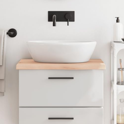 Juroupi Piano Bagno 60x50x4 cm in Legno Massello Non Trattato,Piano Bagno,Top Bagno Piano per Lavabo da Appoggio,Piano Lavabo Bagno -3156012
