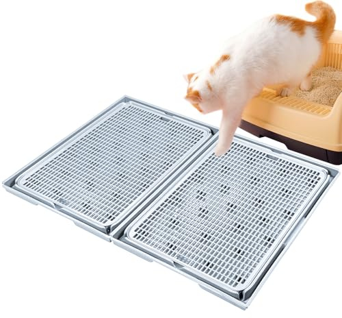 Rarenut 2Pack Cat Litter Box Step, Cat Litter Catcher, Expandable Interlock Litter Mat, Washable Easy Clean, Waterproof & Urine Proof, Dark Grey