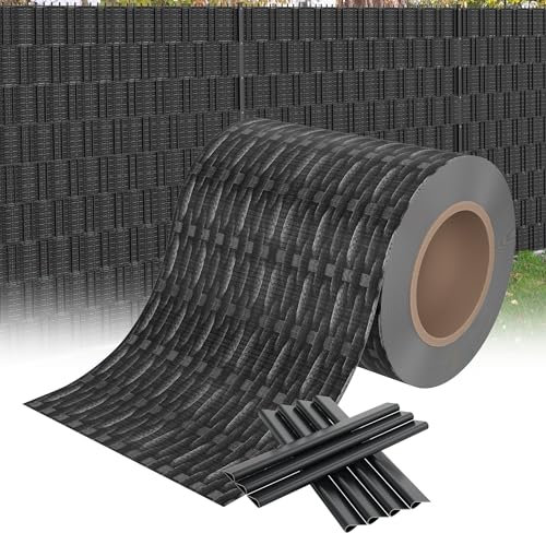 XMTECH Lámina de protección visual de PVC, incluye clips de fijación, valla de jardín, valla de doble varilla, 450 g/m², opaca, 35 m x 19 cm, ratán antracita