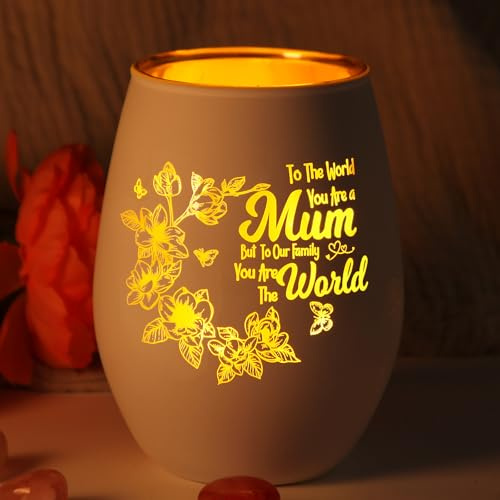 Mothers Day Birthday Gifts for Mum from Daughter Son Kids, Glass Tea Light Candle Holders Gifts for Mummy Mother-in-law, Unique Tealight Holders with Engravings, Best Mother Presents for Home Decor