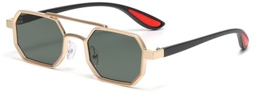 LJCZKA Gafas de Sol Piloto Metalicas para Mujer Hombre, Retro Gafas de Sol Doble Puente Pequeñas Años 70 Protección UV400
