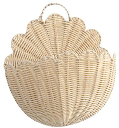 KiBcsLic Panier Mural Suspendu Support pour Plantes Corbeille de Rangement Décoration Murale en Rotin Imitation avec Bords en Éventail Adapté pour La, L