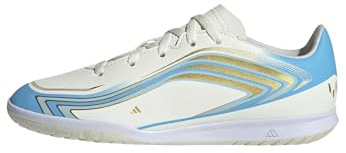 adidas Unisex - Bambini e Ragazzi F50 Messi Club Indoor Football Kids Shoes, Ivory/Semi Blue Burst/Icey Blue, 34 EU