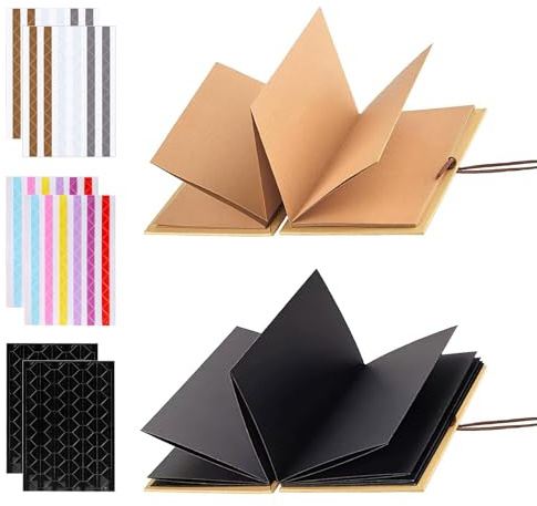 Mini Fotoalbum, 2 Stück Kleines Fotoalbum mit 6 Fotoecken zum Einkleben DIY Scrapbook Fotobuch 5 Inch Fotoalben Hellbraun Schwarz Memory Book für Geburtstag Hochzeit Jahrestag