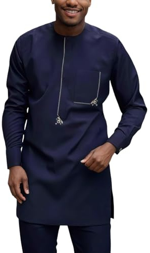 YOSUWOAI Set da uomo africano Tradizionale Dashiki Shirt + Pantaloni 2 Pezzi per Matrimonio e Festa Vestito 2 Pezzi Abbigliamento Africano Stile Etnico Abbigliamento Preghiera Musulmana, R blu scuro