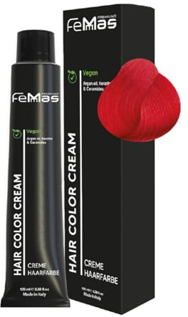 FemMas Haarfarbe Fantasy Feuerrot I Creme Haarfarbe mit Arganöl, Keratin & Ceramiden I Als dauerhafte Haarfärbung oder Tönung für strahlende, haltbare Farbergebnisse I 100 ml