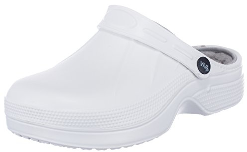 Brandsseller Zuecos para mujer, zapatos de jardín, pantuflas de invierno/verano, forrados/sin forro, blanco gris, 36 EU