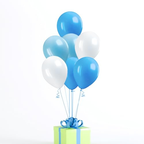GrassVillage 100 Pcs 12 Inch Latex Balloons – Blue & White Party Balloons for Birthday, Baby Shower, Carnival, Festival & New Year Decorations – Helium & Air Fillable