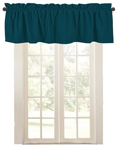 Native Fab Set of 2 Valance Curtains for Windows 54x18 - Rod Pocket - Semi Sheer - Mini Curtain for Kitchen, Cafe, Living Room, Bedroom, Basement - Teal Green