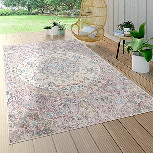 Paco Home In- & Outdoor-Teppich Für Balkon Terrasse, Kurzflor Mit Orient-Muster In Rosa, Grösse:160x230 cm