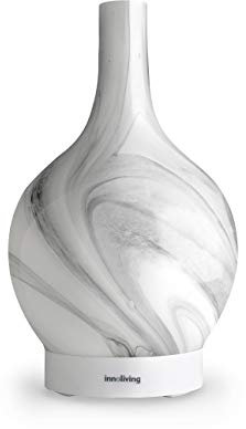 Innoliving INN-773W Diffusore d'Aroma ad Ultrasuoni in Vetro, Capacità 150ml, Cover Effetto Marmo, Timer 3 Ore, Modalità Luce, Alimentazione USB, Design Multicolore
